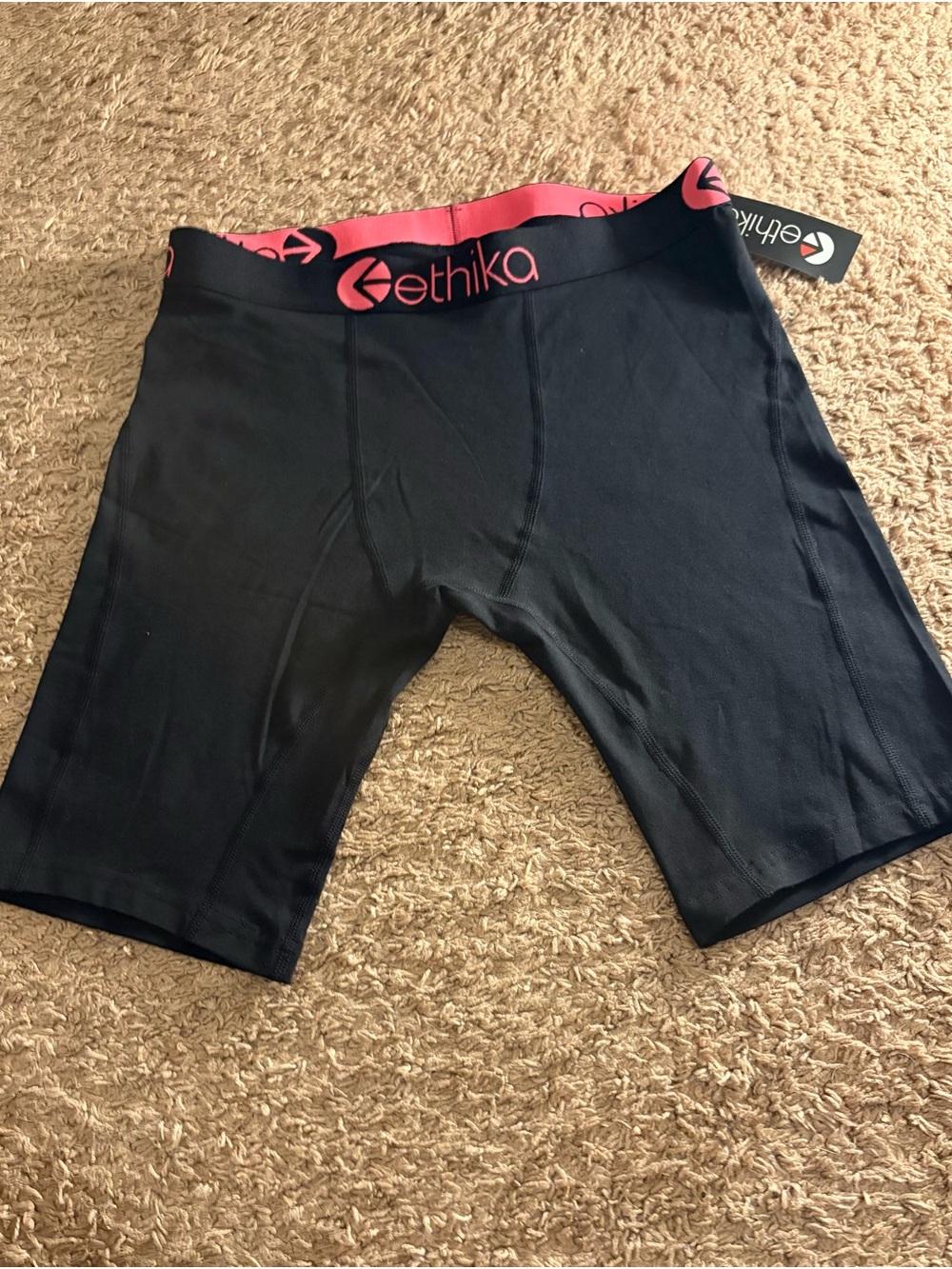 ethika Black Boxer Briefs with Pink Logo Waistband